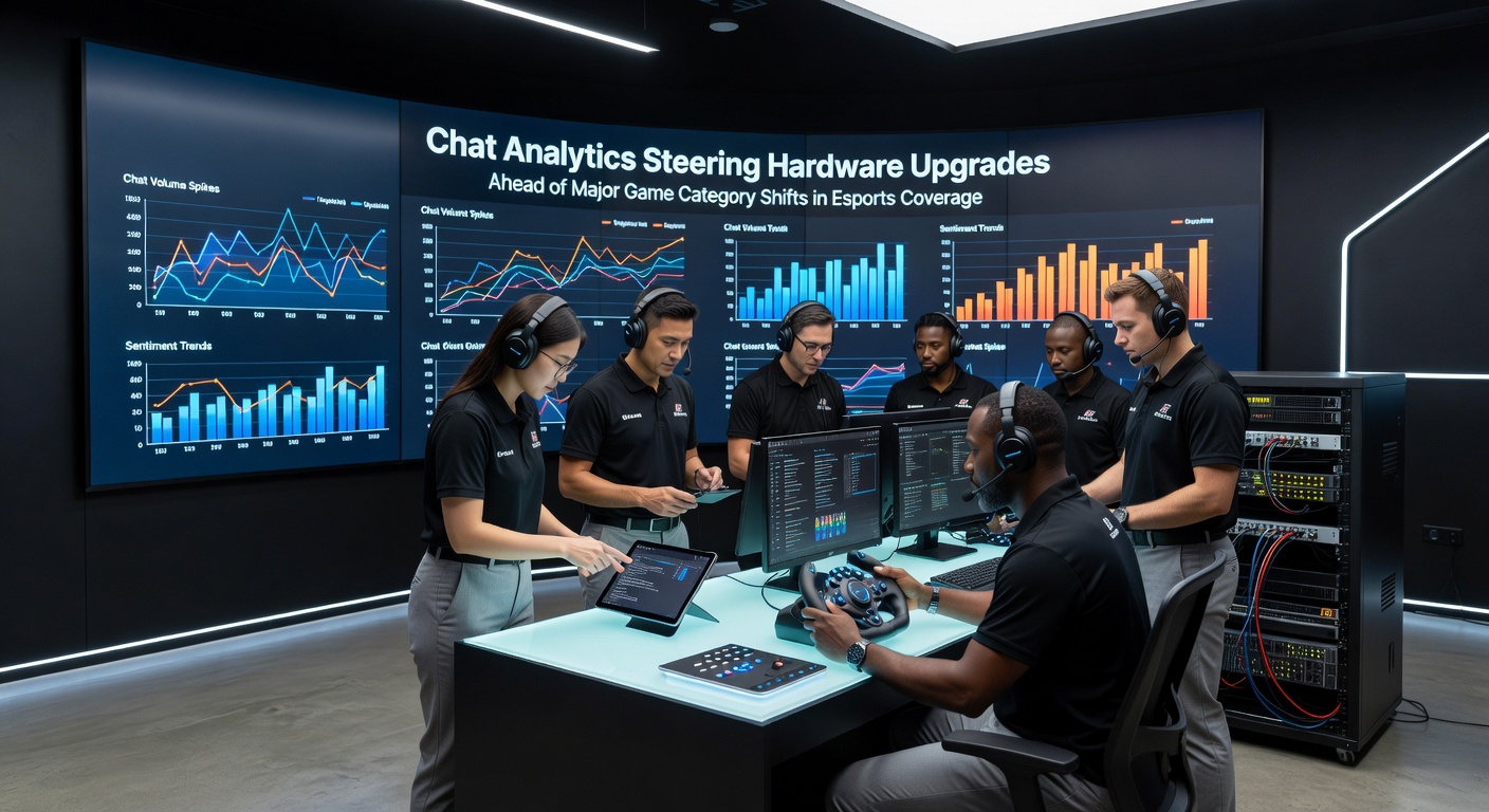 Broadcast engineers testing new capture hardware configurations while monitoring live chat sentiment during a category transition period