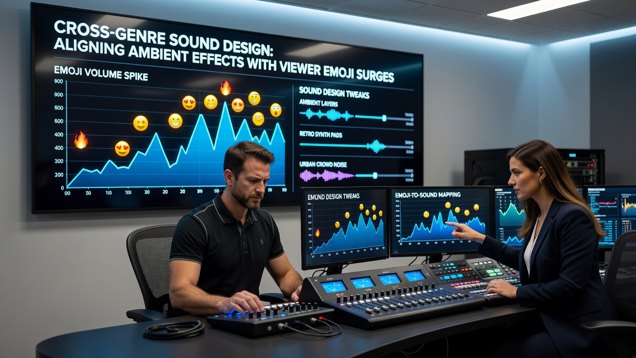 Audio mixing console displaying layered ambient tracks during a live simulation broadcast