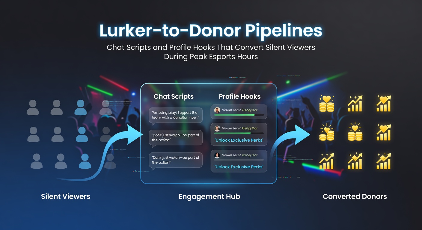 Streamer typing engaging chat messages to draw in silent viewers during a live esports match, with donation alerts popping up on screen
