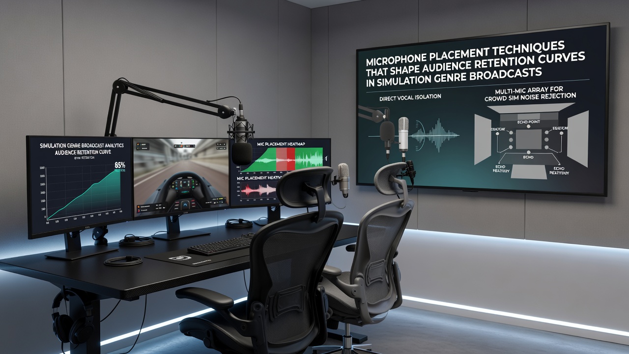 Close-up of microphone positioning relative to simulation game controller and monitor