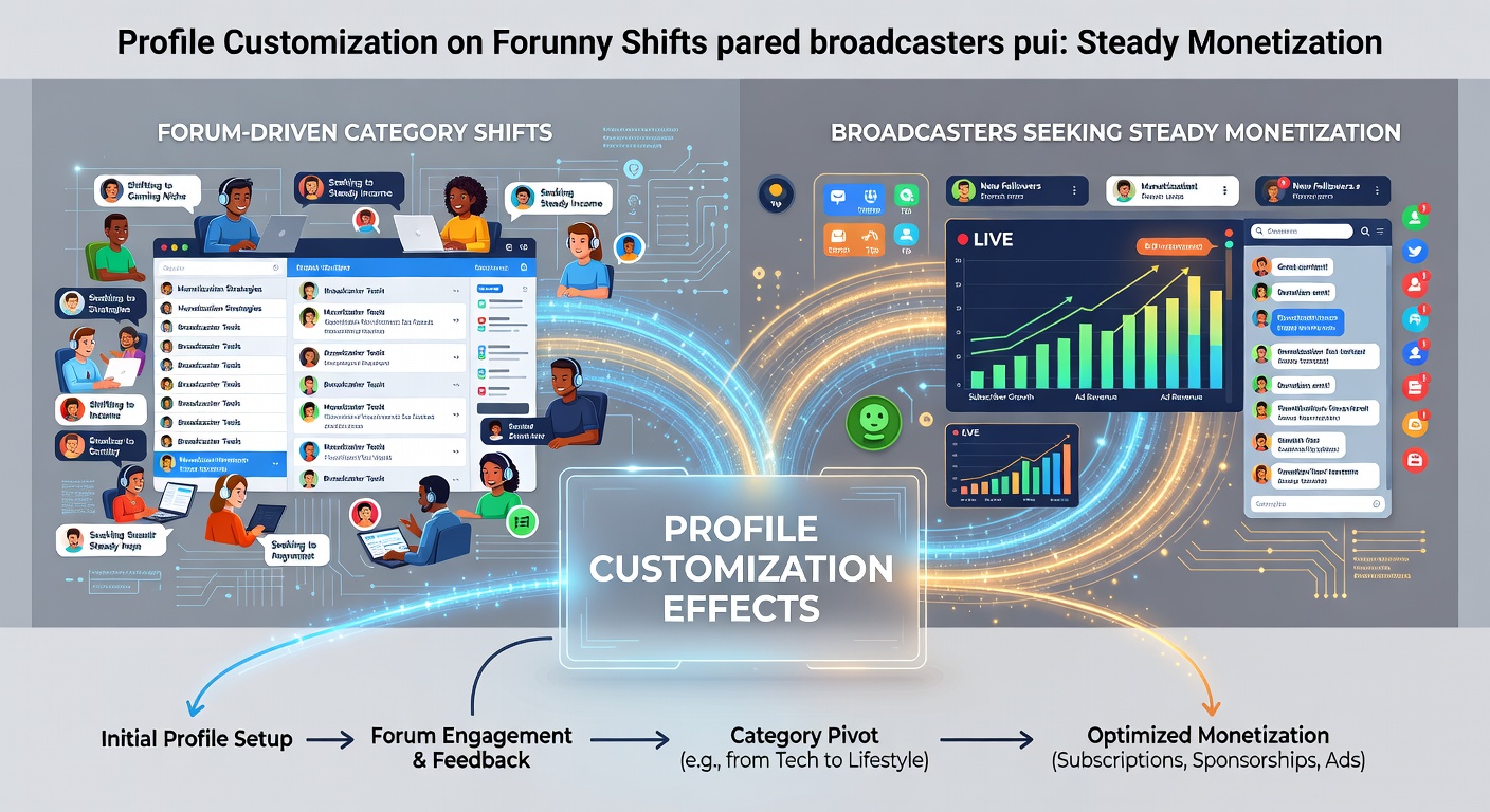 Broadcasters reviewing forum profiles and category options on multiple screens during a planning session