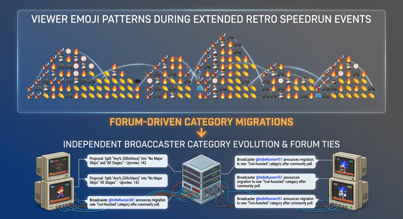 Data visualization of emoji frequency spikes across multi-hour retro speedrun broadcasts tracked over multiple events