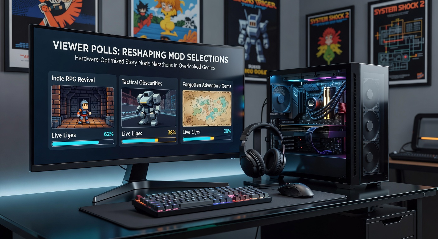 Broadcaster reviewing poll results on screen during a story mode marathon setup